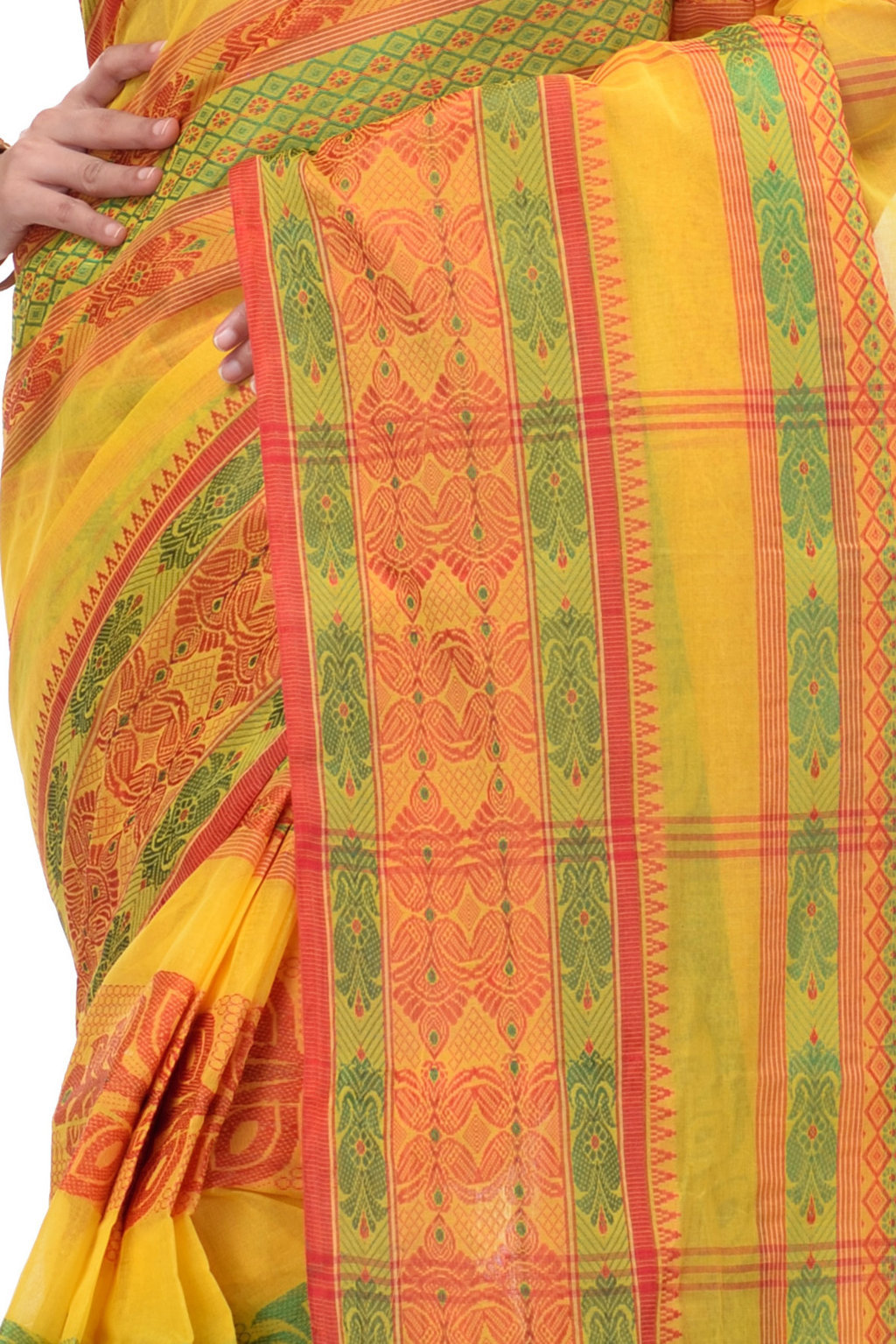 Muster Yellow Pure Cotton Saanvi Desiging Tant Saree (464)